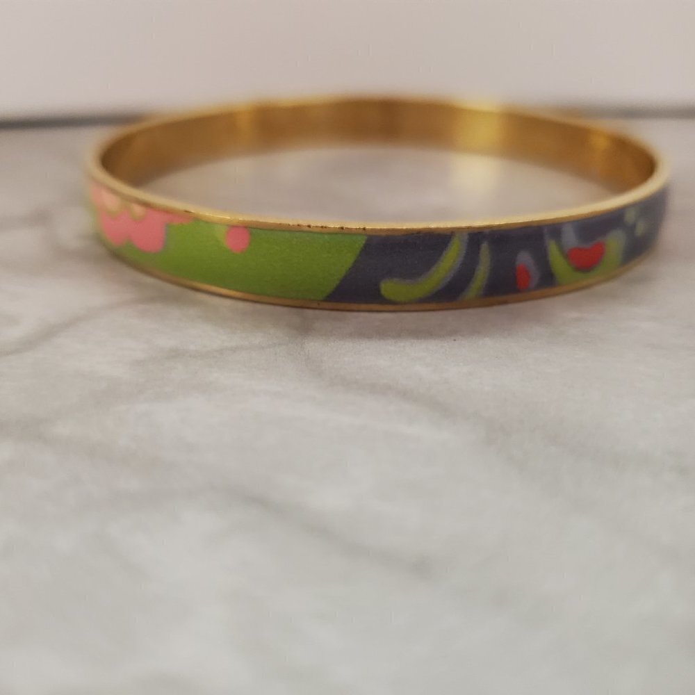 💛 Vintage 90s 1990s J.Crew Bangle Bracelet Green Pink Grey 💛 - Picture 2 of 8